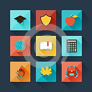 Set of education icons in flat design style