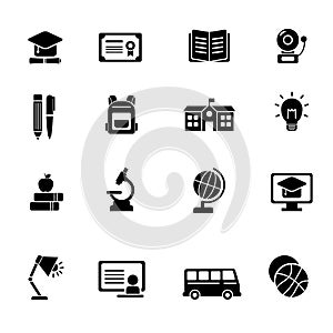 Set of education icons in simple black design