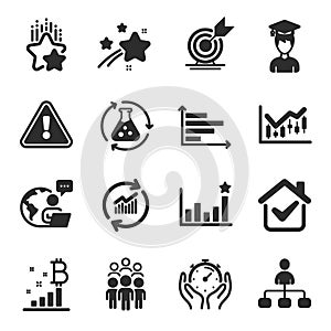 Set of Education icons, such as Group people, Bitcoin graph, Efficacy symbols. Vector