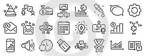 Set of Education icons, such as Receive mail, Update time, Usb flash. Vector