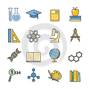 Set of education and learning line icons. Flat