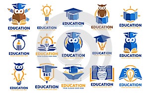 Set of education logo design templates, educational logo design template pack