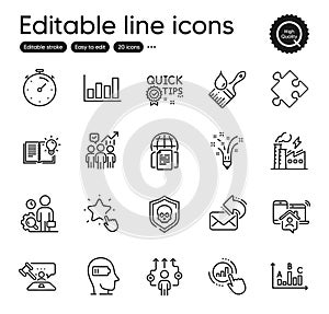 Set of Education outline icons. Contains icons as Weariness, Electricity factory and Graph chart elements. Vector