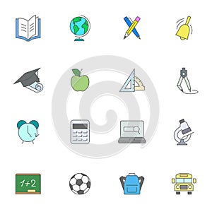 Set of education and school vector icons isolated on white background