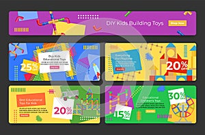 Set of educational toys for kids discount posters vector sale placard with diy buildings playthings