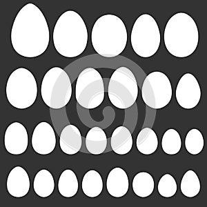 Set egg shape template for hand drawing for Easter holiday, vector different shape of bird eggs reptiles, for Easter design