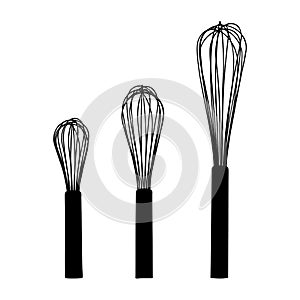 Set of egg whisks, three sizes, black silhouette