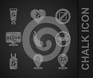 Set Eggplant, Vegan food diet, No GMO, Gluten free grain and Organic cosmetic icon. Vector