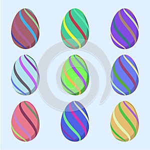 Set eggs of different colors on white background