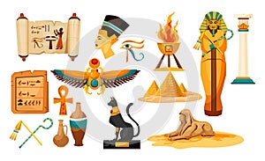 Set of  egyptian or Egypt symbols or icon.