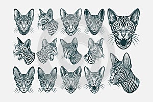 Set of egyptian mau cat face tshirt illustration design