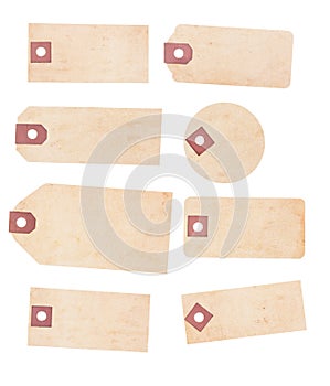 Set of Eight Aged, Yellowing Paper Tags