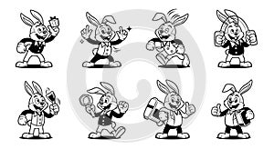 Happy Cartoon Bunny Character Set: Multiple Actions and Poses