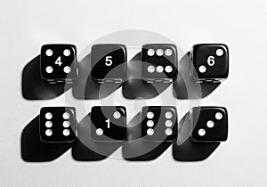 Set of eight dice isolated on transparent background isolated on transparent background