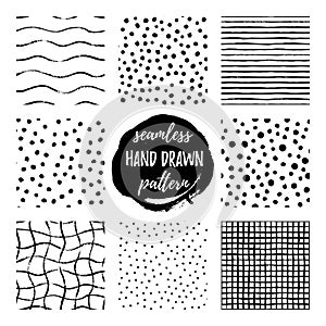 Set of eight hand draw pattern black white