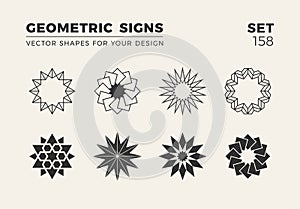 Set of eight minimalistic trendy shapes. Stylish vector logo emblems for Your design. Simple geometric signs collection.