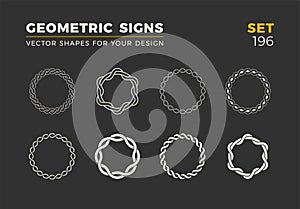 Set of eight minimalistic trendy shapes. Stylish vector logo emblems for Your design. Simple geometric signs collection.