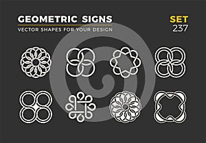 Set of eight minimalistic trendy shapes. Stylish vector logo emblems for Your design. Simple geometric signs collection.