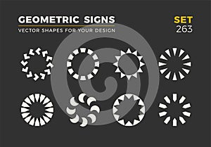 Set of eight minimalistic trendy shapes. Stylish vector logo emblems for Your design. Simple geometric signs collection.