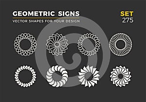 Set of eight minimalistic trendy shapes. Stylish vector logo emblems for Your design. Simple geometric signs collection.
