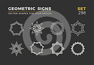 Set of eight minimalistic trendy shapes. Stylish vector logo emblems for Your design. Simple geometric signs collection.