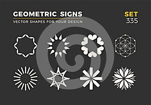 Set of eight minimalistic trendy shapes. Stylish vector logo emblems for Your design. Simple geometric signs collection.