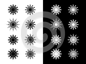 Set of eight round spirograph symbols. Outline kaleidoscope icons, flowers, stars and snowflakes. Vector