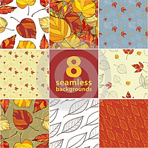 Set of eight seamless autumnal backgrounds