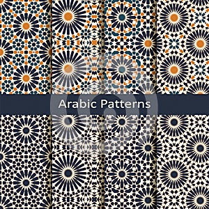 Set of eight seamless vector arabic geometric patterns. design for packaging, covers, interiors