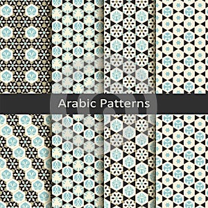 Set of eight seamless vector arabic traditional geometric patterns. design for covers, textile, packaging