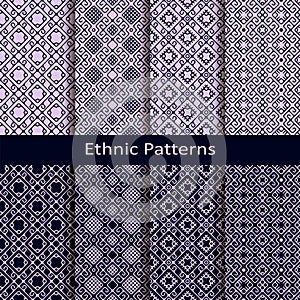 Set of eight seamless vector ethnic patterns. seamless template in swatch panel