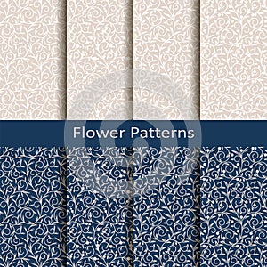 Set of eight seamless vector flower patterns. design for packaging, covers, textile