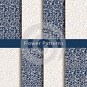 Set of eight seamless vector flower patterns. design for packaging, covers, textile