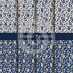 Set of eight seamless vector flower vintage patterns. design for packaging, covers, textile