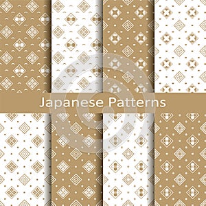 Set with eight seamless vector japanese floral geometric paterns. design for textile, packaging, covers