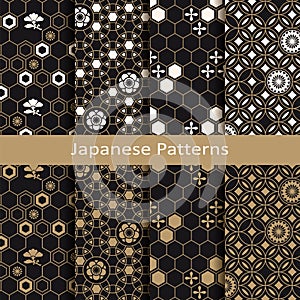 Set of eight seamless vector japanese patterns with flowers