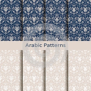 Set of eight seamless vector royal patterns with arabesques. design for packaging, textile, interior