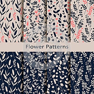 Un conjunto compuesto por ocho sin costura primavera pintado a mano flor imprimir. diseno textil cubre embalaje 