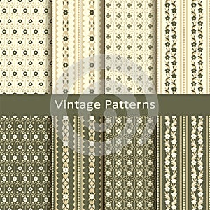 Set of eight seamless vector vintage flower patterns.design for covers, wallpapers, packaging, textile