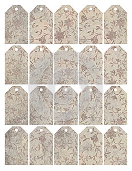Set of eight shabby chic grungy floral tags