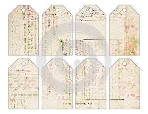 Set of eight shabby chic grungy vintage Christmas tags with antique handwriting photo