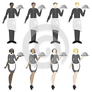 Set of eight waiters girls and men
