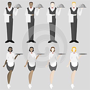 Set of eight waiters men and womans