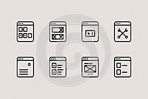 Set of eight web browser interface user interface