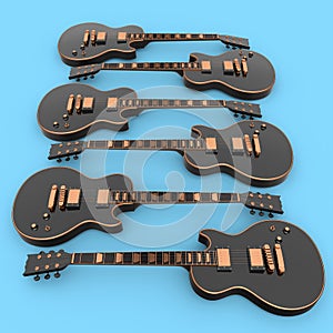 Set of electric acoustic guitar isolated on blue background.