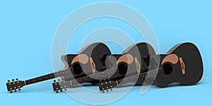 Set of electric acoustic guitar isolated on blue background.