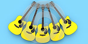 Set of electric acoustic guitar isolated on blue background.