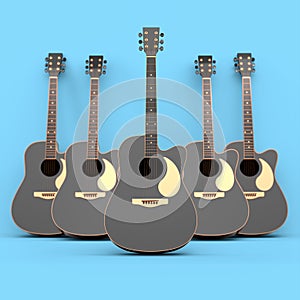 Set of electric acoustic guitar isolated on blue background.