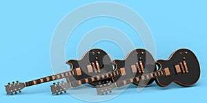 Set of electric acoustic guitar isolated on blue background.