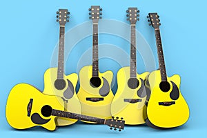 Set of electric acoustic guitar isolated on blue background.